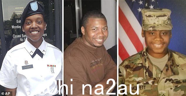 从左到右：Spc。肯尼迪·桑德斯，中士。威廉·杰罗姆·里弗斯和 Spc。布伦娜·亚历克森德里亚·莫菲特。来自佐治亚州的三名美国陆军预备役士兵周日在无人机袭击中丧生