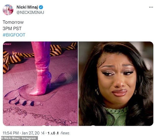 Minaj 周日推出了一首针对梅根的 diss 歌曲,名为《Big Foot》,其中暗示她的竞争对手秘密接受了整容手术