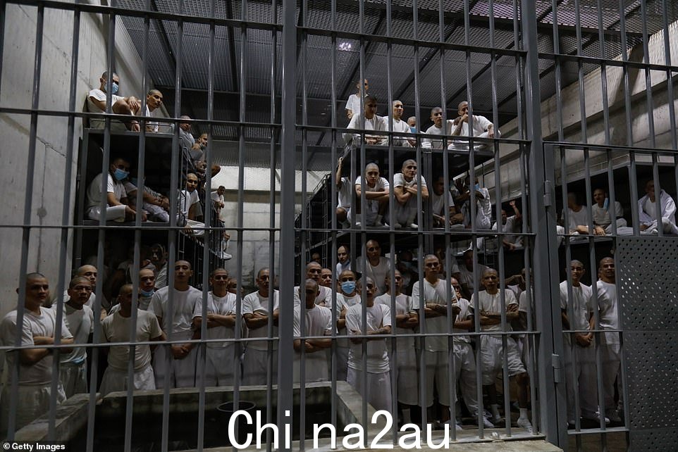 对萨尔瓦多街头帮派的全面战争导致超过 76,000 人被捕 - 其中 12,000 人被扔进该国庞大的恐怖主义限制中心(如图)