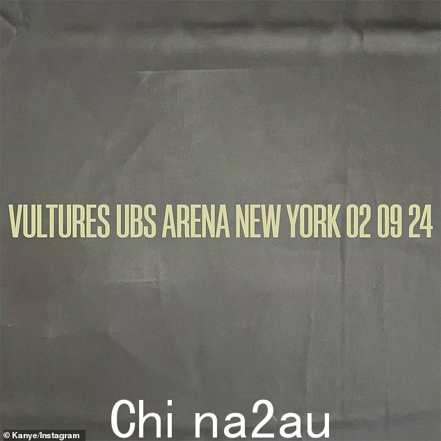 这位因 Vultures 的反犹太主义歌词而受到攻击的说唱歌手分享了一篇帖子,上面写着“Vultures UBS Arena New York 02 09 24”。