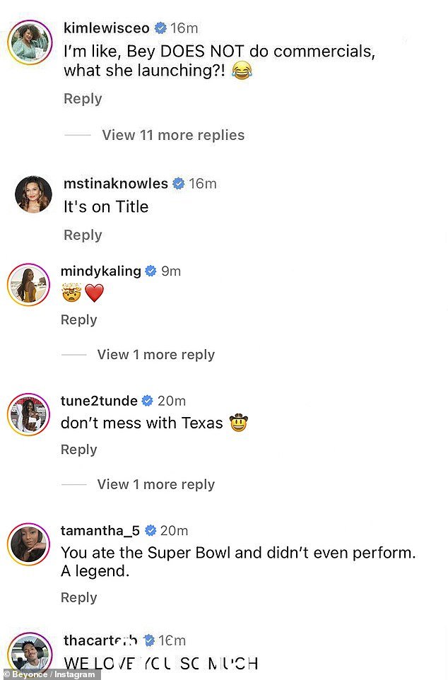 Instagram 用户也涌入了评论部分,其中一位粉丝写道,'我想,Bey 不做广告,她推出了什么?!'