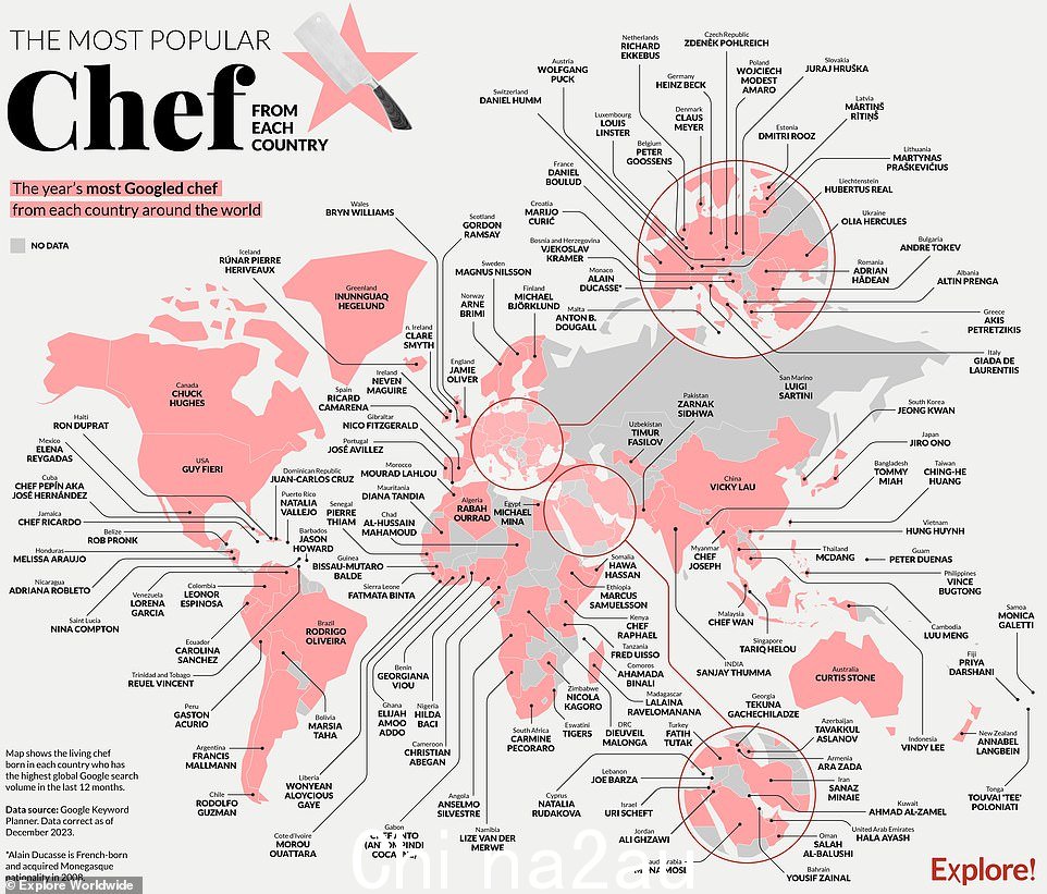 Explore Worldwide 制作的这张迷人的世界地图揭示了在世界各国留下最深刻印象的厨师