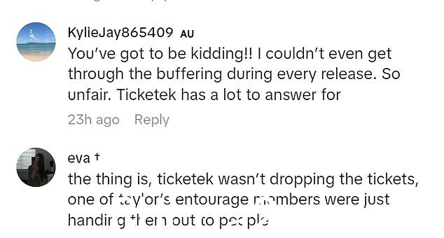 一些粉丝对 Ticketek 表示愤怒,但也有人指出 Ticketek 并不是分发免费门票的幕后黑手