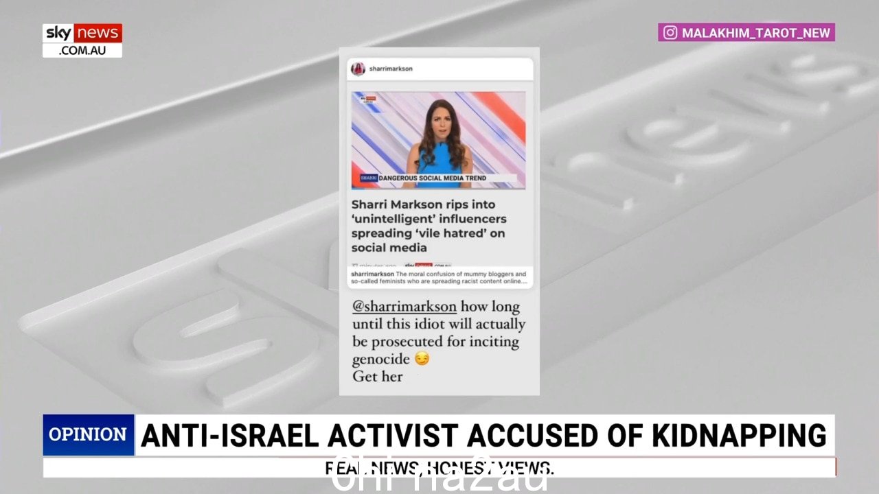 Sharri Markson 揭露死亡威胁来自被指控绑架的反以色列活动人士的追随者” fetchpriority=