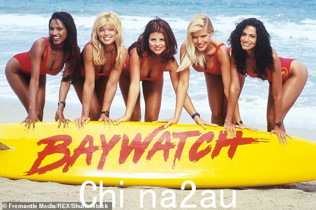 Traci Bingham、Donna D'Errico、Yasmine Bleeth、Gena Lee Nolin 和 Nancy Valen 在 2001 年从左到右出现
