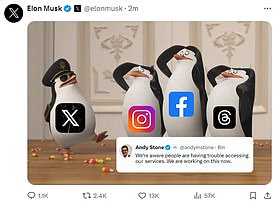 Elon Musk 分享了这条推文,暗示他的社交媒体应用优于 Meta 竞争对手 Instagram、Facebook 和 Threads