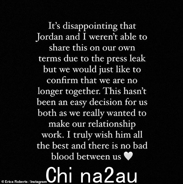 在 Instagram 上,乔丹和艾丽卡都分享了有关分手的声明