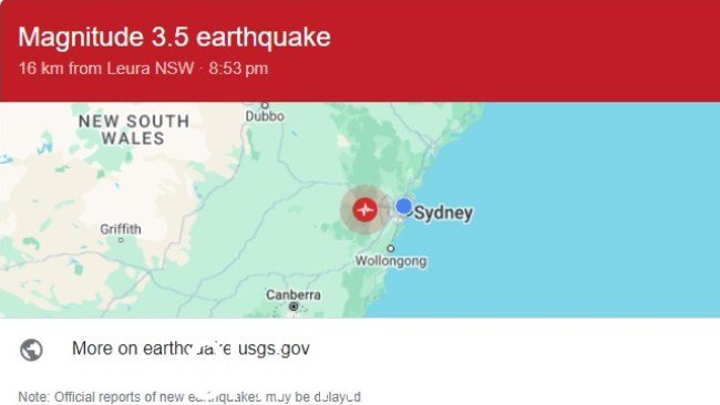 地震发生在周五晚上 8.53 左右。图片：Google
