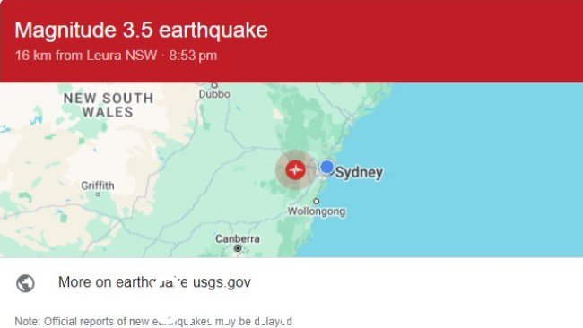 地震发生在周五晚上 8.53 左右。图片:Google