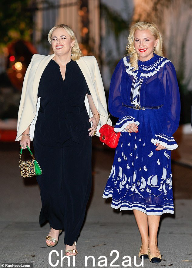 Rebel Wilson, 4 4、(L ) 周四在洛杉矶与未婚妻雷蒙娜·阿格鲁玛(Ramona Agruma,40 岁)(右)一起出席奥斯卡颁奖典礼前晚宴,展现出时尚的身材