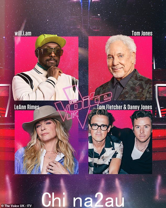她还将与 McFly 二人组 Tom Fletcher 和 Danny Jones 以及回归教练 will.i.am 和 Tom Jones 爵士一起参加英国版的才艺大赛。所有图片