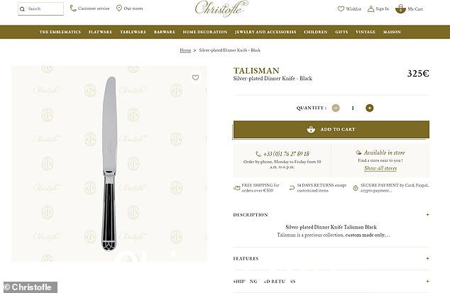 Christofle 是巴黎制造的高档银色餐具品牌,该品牌的一把刀零售价高达 538 澳元