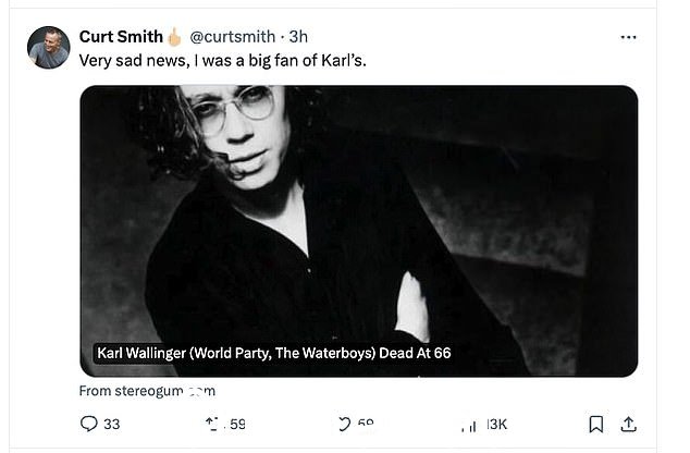 While Tears For Fears' Curt Smith 说:'非常悲伤的消息,我是 Karl 的忠实粉丝'