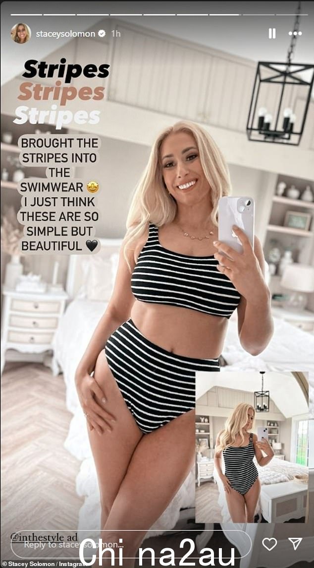 Stacey Solomon 周五在 Instagram 上穿着一系列泳装展示了她健美的体格