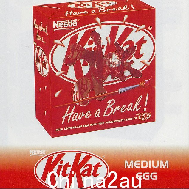 KitKat 复活节彩蛋标志性的红白包装上印有该品牌的口号“休息一下,吃个 KitKat”
