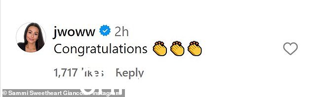 Jenni 'JWoww' Farley 补充道,'恭喜',并在她的评论中添加了三个拍手表情符号