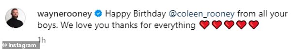 在帖子旁边,足球运动员韦恩写道:'祝你所有的孩子生日快乐@coleen_rooney。我们爱你,感谢你所做的一切 ¿¿¿¿¿¿¿¿sapp'