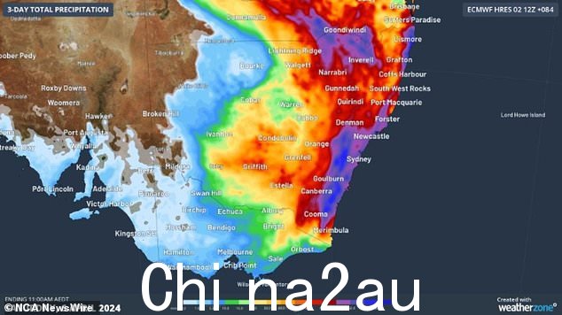 澳大利亚东海岸预计降雨量将达到 300 毫米。图片:Weatherzone