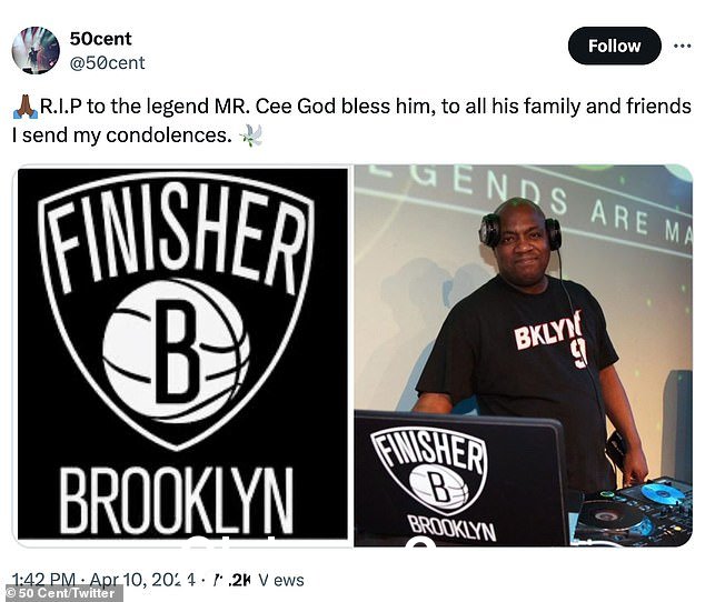 说唱歌手 50 Cent 在多个社交媒体平台上向传奇人物 MR. R.I.P 致敬。 Cee 上帝保佑他,向他所有的家人和朋友表示哀悼'