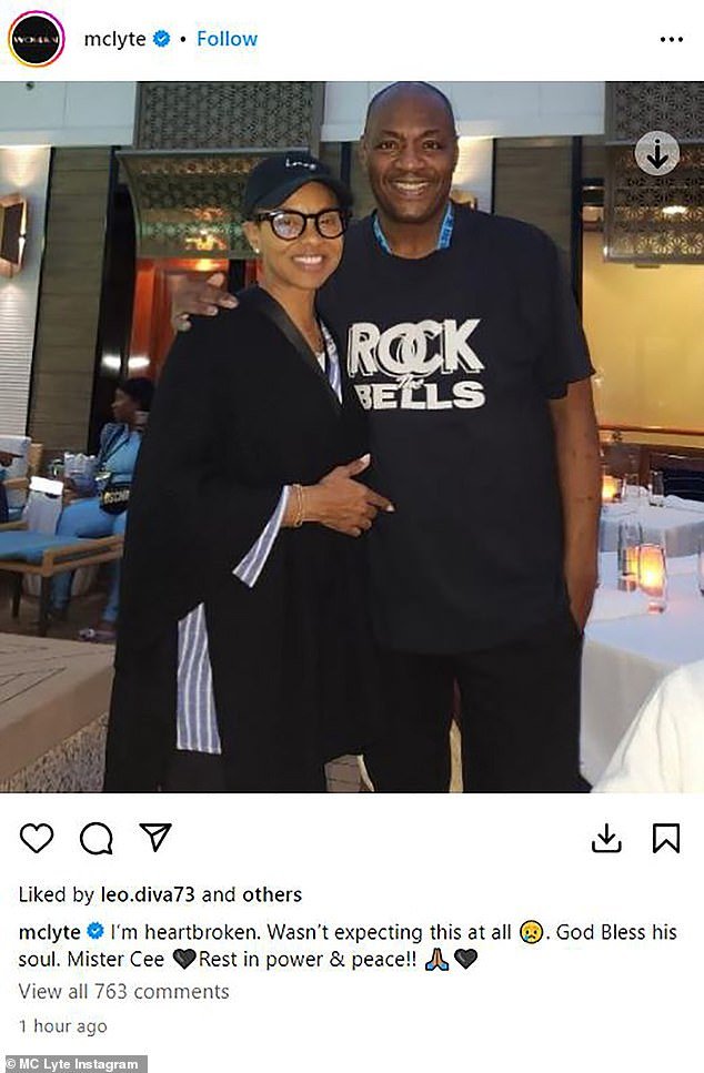 说唱歌手 MC Lyte,53 岁,表示听到这个消息她感到“心碎”,并且“根本没想到会发生这样的事”,并补充道,“上帝保佑他的灵魂。” Cee 先生安息在权力与和平之中!!'