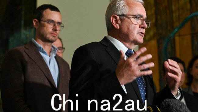 Andrew Wilkie 在阿桑奇先生的兄弟 Gabriel Shipton 面前讲话。威尔基先生领导了议会动议,推动朱利安阿桑奇返回澳大利亚。图片:NCA NewsWire / Martin Ollman