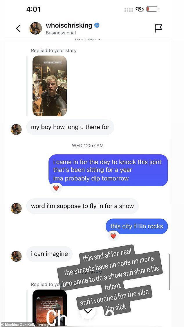 Kelly 还通过 Instagram DM 分享了他们上次对话的屏幕截图