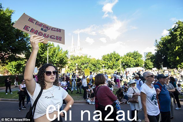 数千人参加了周六在悉尼贝尔莫公园举行的 No More 游行(如图)