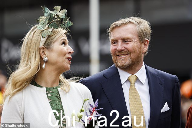Máxima 身穿橄榄绿连衣裙,带有微妙的花卉设计