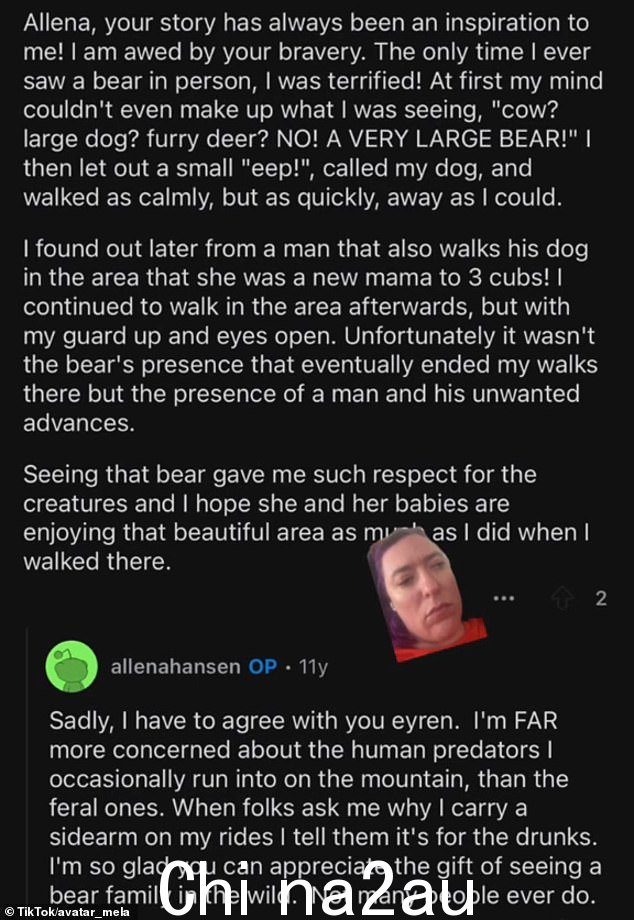 Allena Hansen,一位被熊袭击并脸部受伤的美国妇女,她还透露,考虑到统计数据,这次袭击是一种异常现象