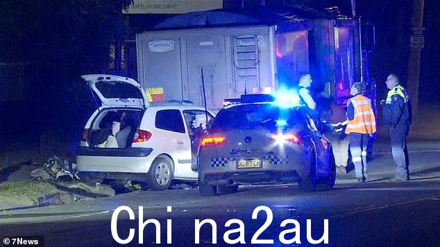 令人痛心的现场照片显示一辆白色掀背车撞上了卡车后部,道路上散落着碎片