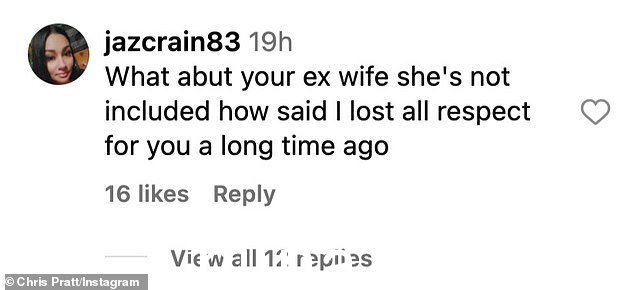 一位 Instagram 用户在他的帖子下留下了评论,说他没有包括他的前妻,并写道他们“很久以前就失去了对你的所有尊重”