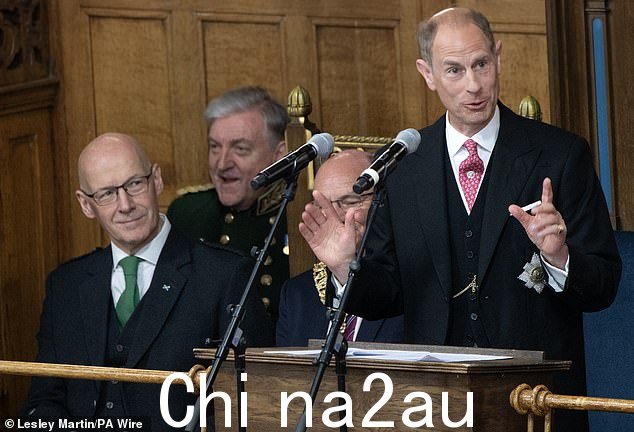 代表查尔斯国王担任高级专员的爱丁堡公爵,在爱丁堡大会堂举行的苏格兰教会大会上发表讲话