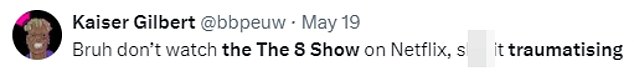 一位粉丝在社交媒体平台 X 上写道:'Bruh 不要在 Netflix 上观看 The 8 Show,s**t 会造成创伤'