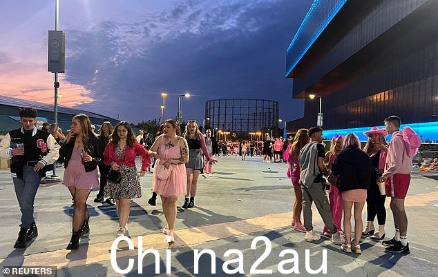 Minaj 粉丝群的成员(被称为“Barbz”)在音乐会上穿着她标志性的粉色衣服