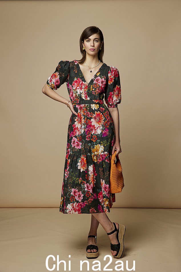 连衣裙 165 英镑,Anthropologie;鞋子 39.50 英镑,包包 35 英镑