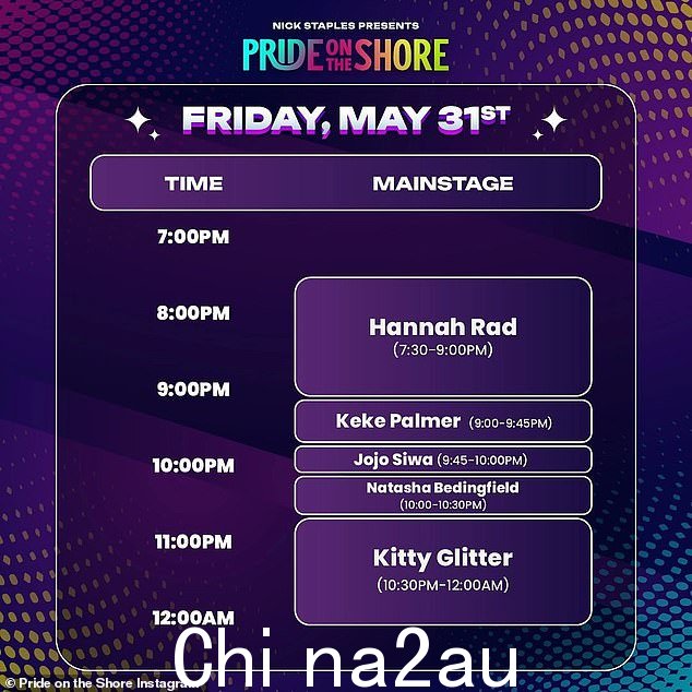 Siwa 只计划于本周五晚上 9:45 至晚上 10 点在 Nick Staples Presents Pride on the Shore 表演一场 15 分钟长的演出,该表演在宾夕法尼亚州匹兹堡的 Stage AE 上举行” =