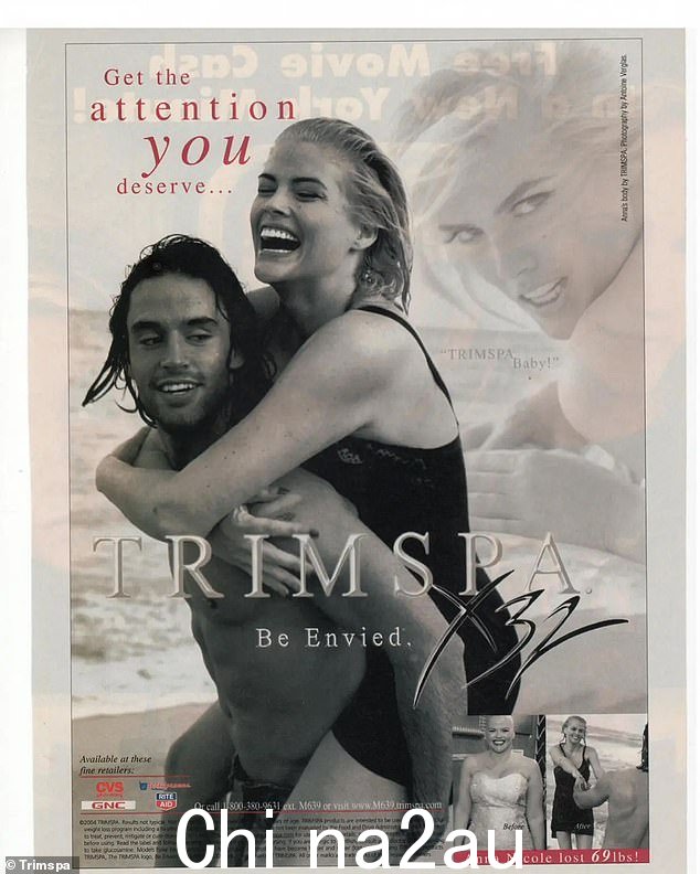2003 年,这位德克萨斯金发美女签约成为 TrimSpa 的品牌大使,她声称这帮助她从以前 5 英尺 11 英寸的曲线美身材上减掉了 69 磅