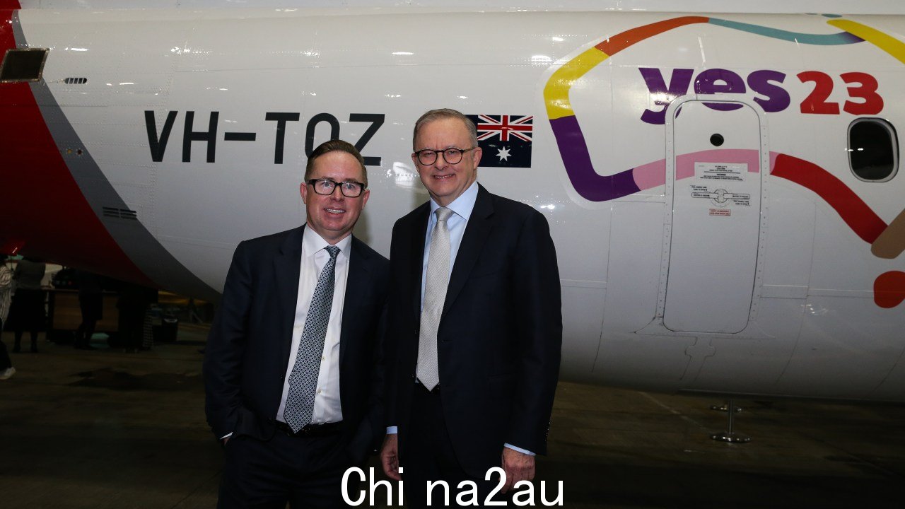 澳洲航空支持2023 年,当它揭晓支持公投的飞机涂装时,天空中的声音 图片:NCA Newswire / Gaye Gerard