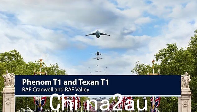 如图:英国皇家空军飞机飞近白金汉宫,作为查尔斯国王生日庆祝活动的一部分