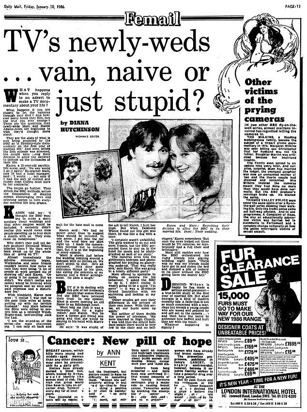 这对夫妇的镜头故事吸引了舰队街的头条新闻,包括 1986 年《每日邮报》女性版的这篇文章