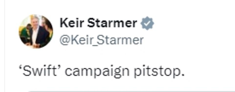 Starmer 在 X 上写道:''Swift' 活动进站'