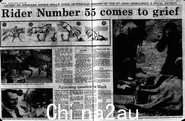 《每日邮报》对安妮在 1976 年波特曼赛马比赛中被击倒的报道