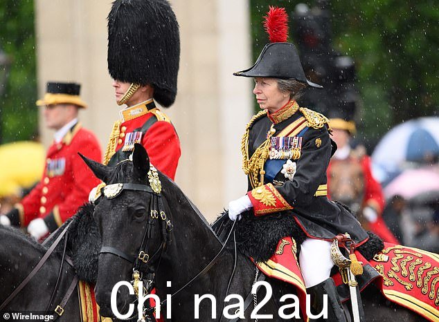 安妮公主,长公主,图片,摄于 6 月 15 日阅兵式上。据报道,安妮公主在盖特科姆公园被马踢伤后住院治疗。与马的长期联系