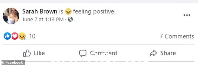 莎拉·布朗失踪前几个小时,她的精神状态似乎很乐观。 图为她在 Facebook 上发布的最后一篇帖子
