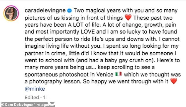 卡拉在她的 Instagram 上发布了一系列精彩照片来庆祝这一里程碑,她标志着“神奇的两年”,并滔滔不绝地说:“我无法想象没有你的生活”