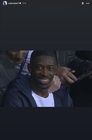 Ousmane Dembele 在他的 Instagram 故事中发布了一张自己微笑的照片