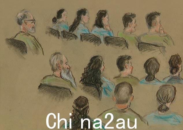 布里斯班最高法院开庭时 14 名被告的法庭草图