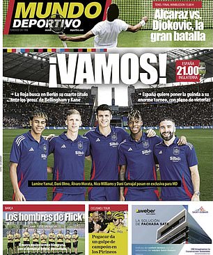 Mundo Deportivo 与西班牙队的五名主要成员一起以“加油”为标题