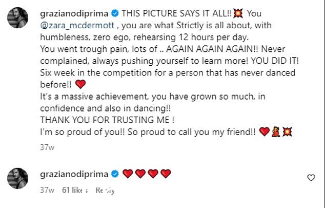 Graziano 后来分享了一篇关于他与 Zara 关系的滔滔不绝的帖子,而她又在一篇帖子中发表了关于他们“牢不可破的关系”的帖子,后来她删除了