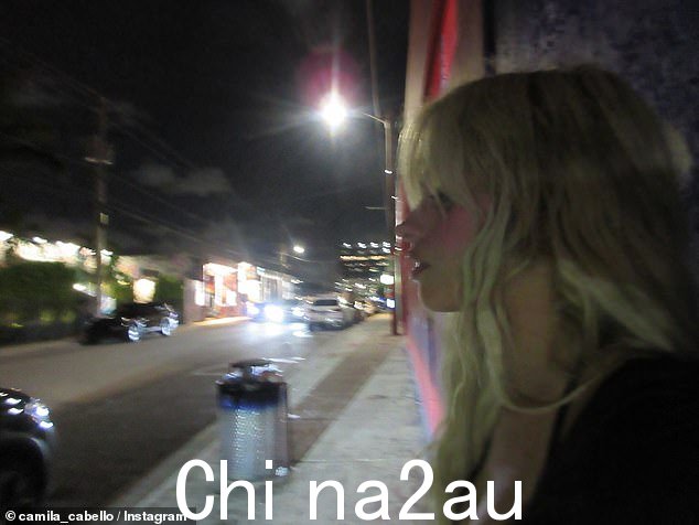 卡米拉的侧面,远处看到空荡荡的街道和路灯